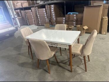 Masa və oturacaq dəstləri: Qonaq otağı üçün, Yeni, Açılan, Dördbucaq masa, 4 stul — 12