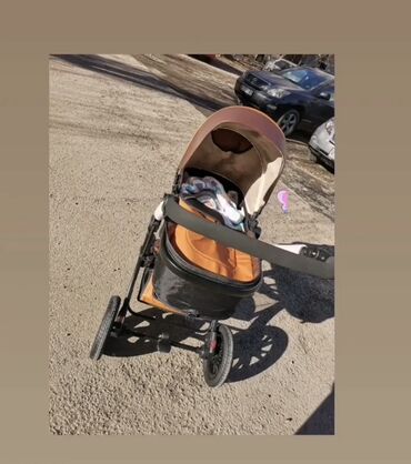 детские санки коляска: Коляска, цвет - Оранжевый, Б/у