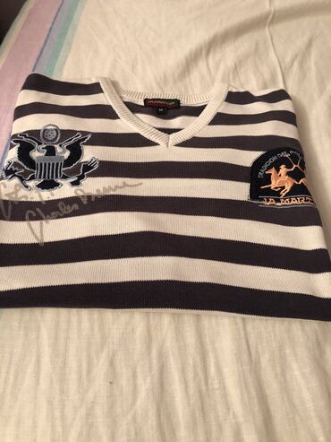 Duksevi: Odličan, kao nov La Martina džemper, M veličina, beli sa teget prugama — 14