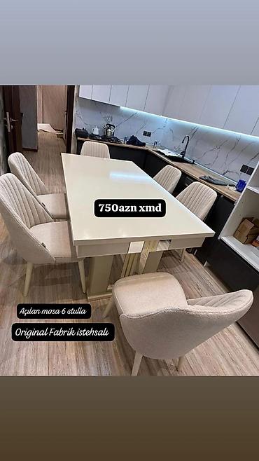 coffee stullari: Açılan yemək masası və 6 ədəd stul dəsti - Rəng: krem/bej tonları - — 1