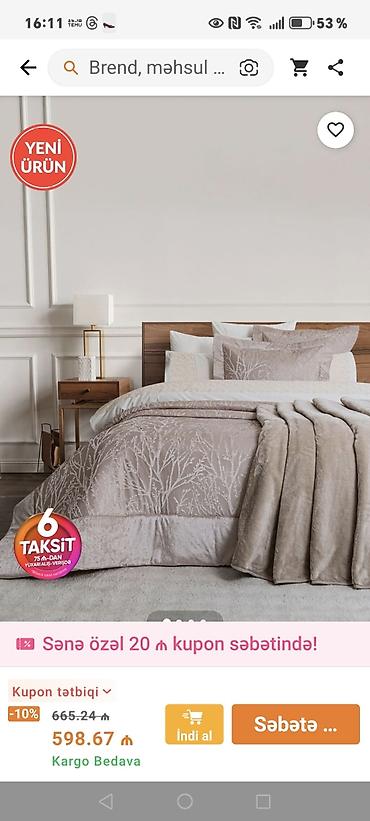 Постельное белье: Elart yataq dəsti – premium klass - Model: Şaxəli naxışlı dəst, zərif — 2