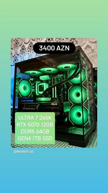 intel core i3 qiymeti: Xüsusiyyətlər: - Prosessor: İntel Ultra 7 265K - Qrafika kartı: NVIDIA