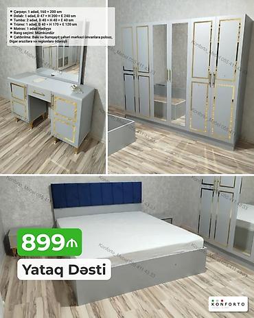 Мебель на заказ: Yataq dəsti – müasir dizayn, boz rəng və qızılı detallar Dəstin — 1