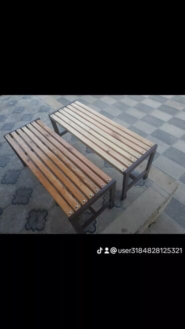 Skameykalar, lavoçkalar: Metall karkaslı skamya - Dizayn: Düz xəttli, arxalıqsız, 4 taxtalı — 13