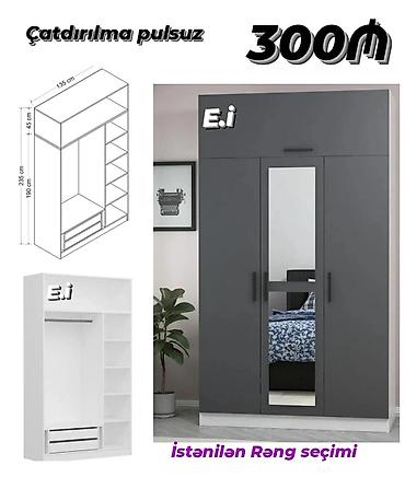 islenmis skaf: Yeni, 3 qapılı, Güzgülü, Açılan, Düz dolab — 1