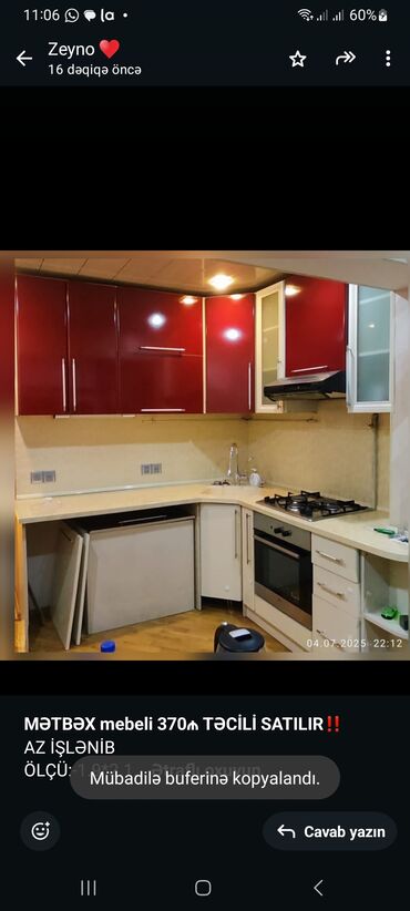 истикбал мебель в баку: *MƏTBƏX mebeli 370₼ TƏCİLİ SATILIR*‼️ AZ İŞLƏNİB ÖLÇÜ:-1.9*2.1