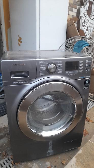 Бытовая техника: Samsung paltaryuyan maşın – ön yükləməli, inox/gri korpus. Əsas — 2