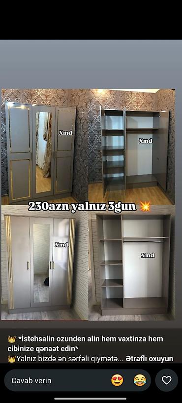 3 qapılı paltar dolabı – güzgülü model - Rəng: boz (qızılı dekor lalafo.az -da 3 qapılı paltar dolabı – güzgülü model - Rəng: boz (qızılı dekor