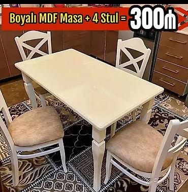 l masalar: Mətbəx üçün, Yeni, Açılmayan, Dördbucaq masa, 4 stul — 1