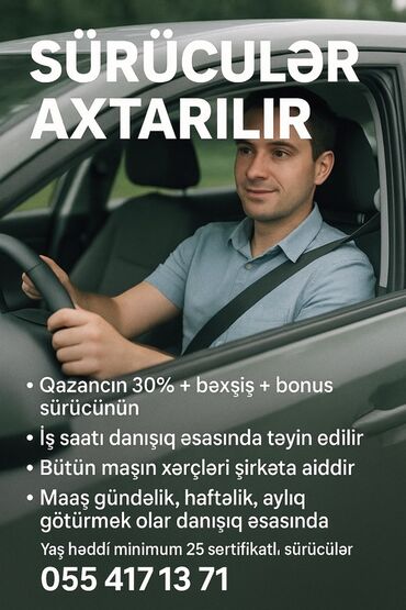 Taksi, logistika, çatdırılma: Taksi sürücüsü tələb olunur, Nəqliyyat vasitəsi verilir, Gündəlik ödəniş, 3-5 illik təcrübə