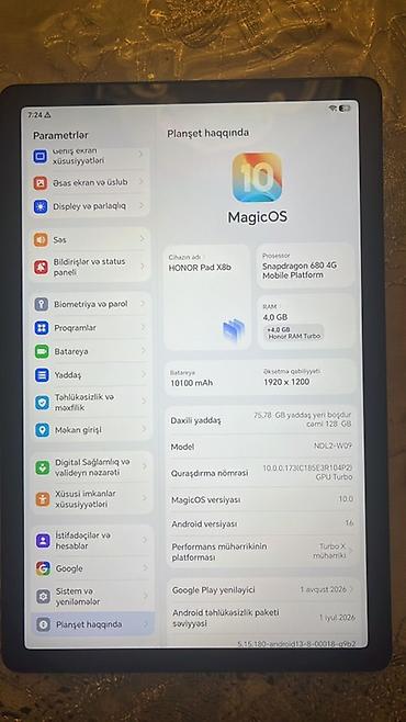 xiaomi mi pad 4 plus baku: HONOR Pad X8b planşet + stilus qələm Texniki göstəricilər: - Ekran — 4