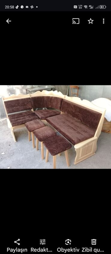 qaşıq dəst: Mətbəx ücün uqlavoy divan, masa 3 eded tabretka . Matryalı