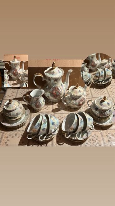 Lixiang: Çay dəsti, rəng - Qızılı, Farfor, 6 nəfərlik