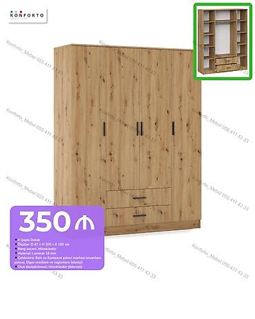 4 qapılı geyim şkafı - Ölçü: D 47 × H 200 × E 160 sm - Material: 18