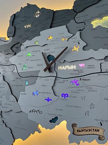 сааттар: Настенная 3D-карта Кыргызстана с подсветкой и часами - Объемная карта — 5
