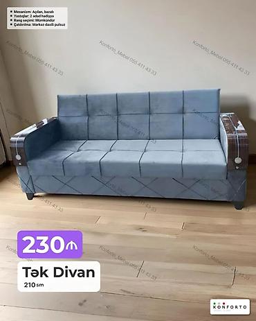 Divanlar: Tək divan – 210 sm Xüsusiyyətlər: - Mexanizm: açılan, bazalı (yataq — 1