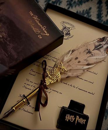 qelem seti: Harry Potter hədiyyəlik set - ağ lələkli pero dəsti — 1