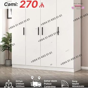 Dolablar: Yeni, Açılan, 4 qapılı Düz dolab, Qarderob, paltar dolabı, Azərbaycan — 3