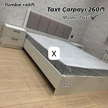qosa taxt: Taxt çarpayı – 260₼ - Matras daxildir - Yumşaq başlıq hissəsi, modern — 1