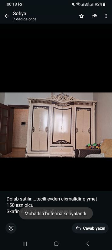 Mətbəx mebeli: Dolab satılır. tecili evden cixmalidir qiymet 150 azn olcu Skafin