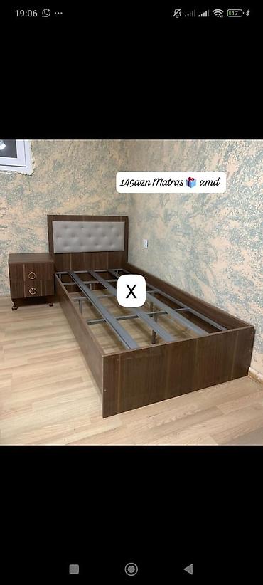 Ev üçün mebel: Tək nəfərlik döşək çərçivəsi və tumba dəsti - Material: taxta karkas — 1