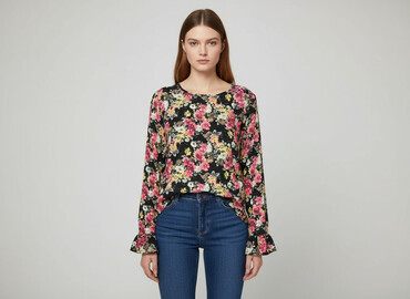 czarne bluzki z koronką plus size: Women's blouse, size S