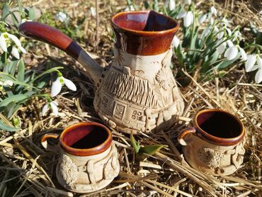 Турки: Кофейная турка и чашечки из керамики. Объем турки 500мл, чашечки по