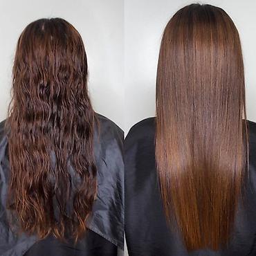 Парикмахеры: Кератиновое выпрямление и восстановление волос - Гладкость и блеск до — 1