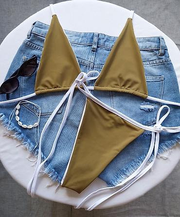 dd step sandale: Dvodijelni bikini set – maslinasto zeleni sa belim detaljima - Gornji — 5