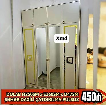 saloglu mebel: Dolab – 4 qapılı, üst hissədə əlavə saxlama bölmələri ilə. Ön hissədə — 1