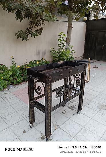 odun taxta: Yeni alinip.Dekorativ metal manqal/şiş kabab sobası - Material — 2