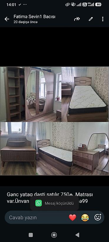 dosək satisi: Gənc yataq dəsti satılır 750₼. Matrası var.Ünvan — 1