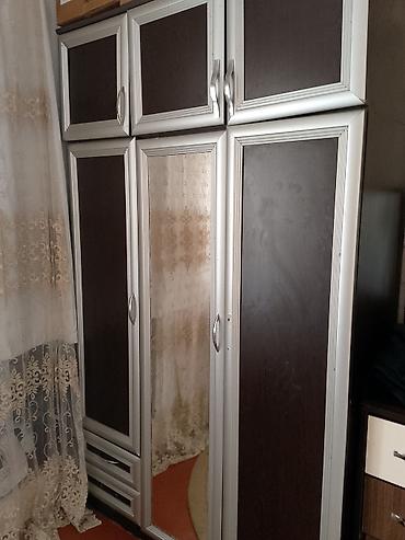 антресоль: Üç bölməli paltar şkafı - Dizayn: Tünd qəhvəyi panellər və gümüşü-ağ — 2