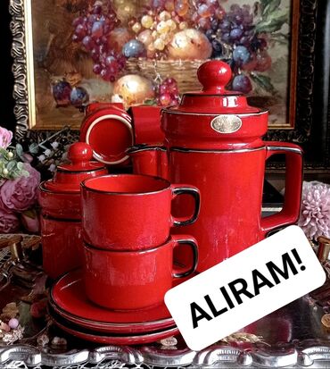 gürcü xəngəli bükən: Çay dəsti, rəng - Qırmızı, Keramika