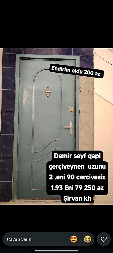 plastik qapilar islenmis: Demir seyf qapı - Material: tam metal/seyf tipli - Rəng: açıq yaşıl - — 1