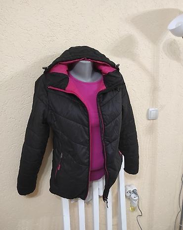 nike fleece tech: Ženska zimska jakna – crna sa ciklama detaljima - Topla, prošivena — 2