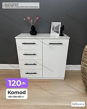 Ev və bağ: Ağ rəngdə, müasir dizaynlı komod - Ölçü: 40×100×80 sm - Korpus: 18 mm — 1