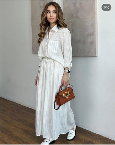 кофта белая: Хит-Продаж полосатая двоечка из льна Стандарт до 50 размера Длина юбки