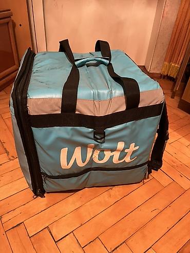 Wolt çatdırılma çantası/backpack - Rəng: açıq mavi, reflektor zolaqlı