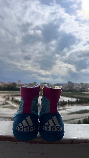 Kişi ayaqqabıları: Adidas idman ayaqqabısı – mavi/açıq mavi rənglərdə, sarı şnur və — 1
