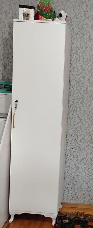 skaf dolab: Ağ rəngli təkqapılı şkaf - Minimalist dizayn, hamar ağ səth - Qızılı — 1