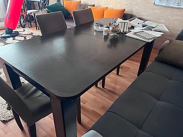 Tünd şabalıd geniş yemək/iş masasI - Material: bərk taxta/laminat