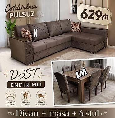 masa taxta: Dəst: Divan + masa + 6 stul - Rəng: tünd qəhvəyi, neytral — 1