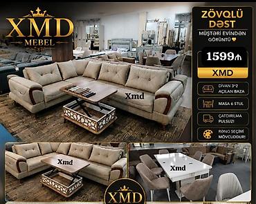 qədimi masa: Zövqlü dəst – XMD Mebel Komplektin tərkibi: - Divan 3+2, açılan baza — 1