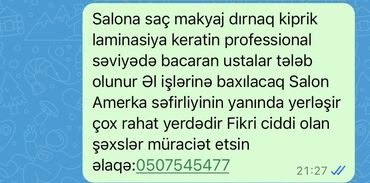 Saç ustaları: Saç ustası tələb olunur, Faiz, 6 ildən artıq təcrübə