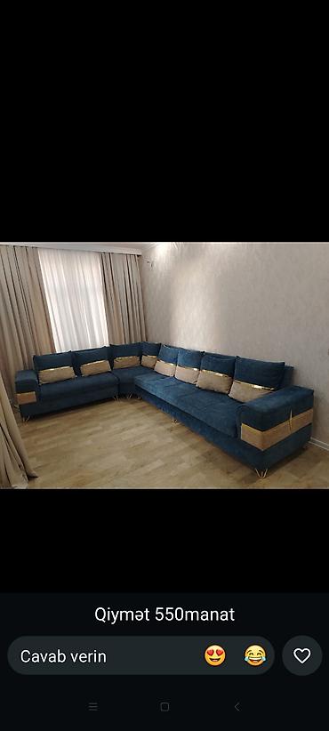 Məhsul: Künc divan - Rəng: Tünd mavi - Dizayn: L şəkilli künc divan