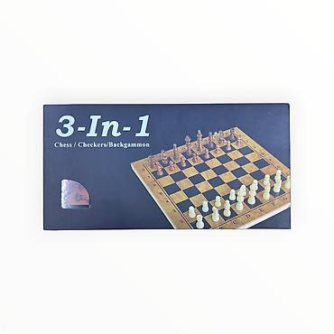 İdman oyunları: №: 14029 Məhsulun adı: Şahmat dama nərd (3‑ü 1‑də), taxta, 18×35 sm — 1