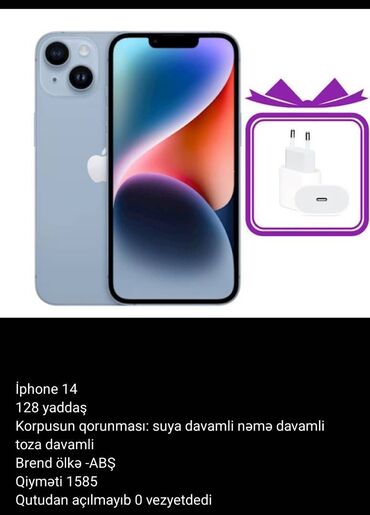 ayfon 16 qiyməti: IPhone 14, 128 GB, Göy, Face ID