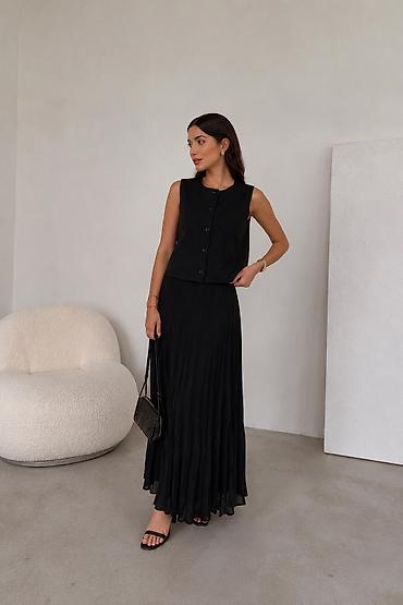 ipekyol: Ipekyol qara dəst - Model: qolsuz düyməli top + plisəli uzun ətək - — 1