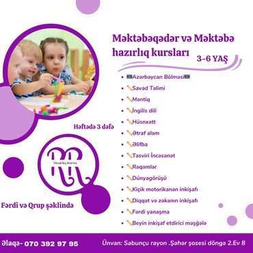 mektebeqeder telim terbiye ixtisasi: Mektebeqeder ve mektebe hazirliq kursu kecirem.Ali mekteb bitirmisem